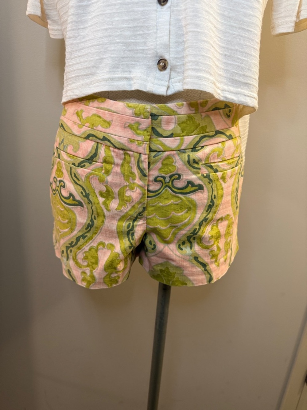 J crew short paisley, pink and green print